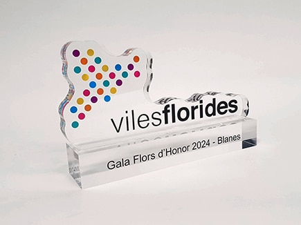 Premio Viles Florides realizado en metacrilato e impreso digitalmente según instrucciones del cliente